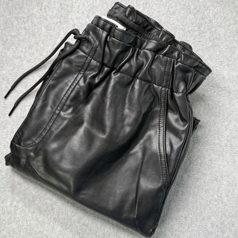 Abercrombie & Fitch Faux Leather Joggers Pants Black Size M Drawstring Waist